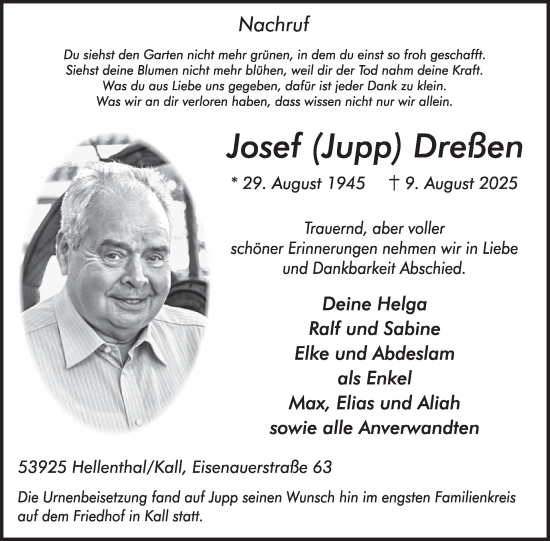 Traueranzeige von Josef Dreßen von WochenSpiegel