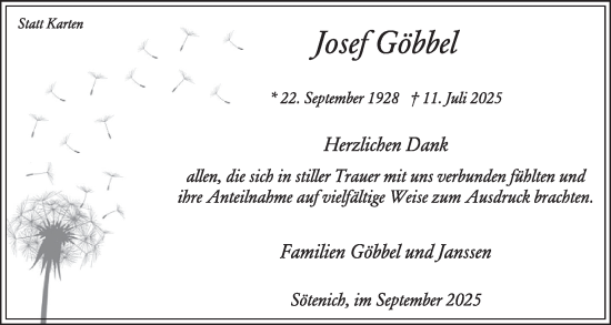 Traueranzeige von Josef Göbbel von WochenSpiegel