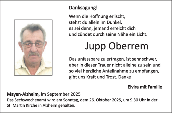 Traueranzeige von Jupp Oberrem von WochenSpiegel