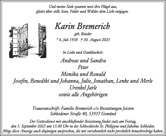 Traueranzeige von Karin Bremerich von WochenSpiegel