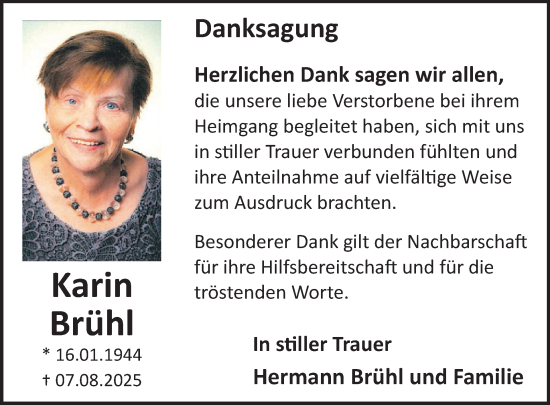 Traueranzeige von Karin Brühl von WochenSpiegel
