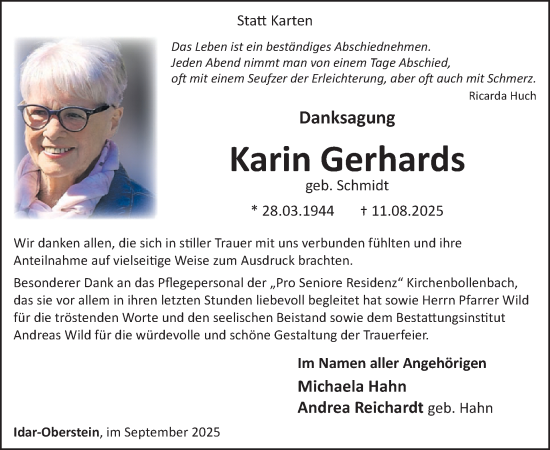 Traueranzeige von Karin Gerhards von WochenSpiegel