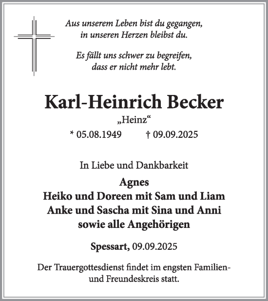 Traueranzeige von Karl-Heinrich Becker von WochenSpiegel