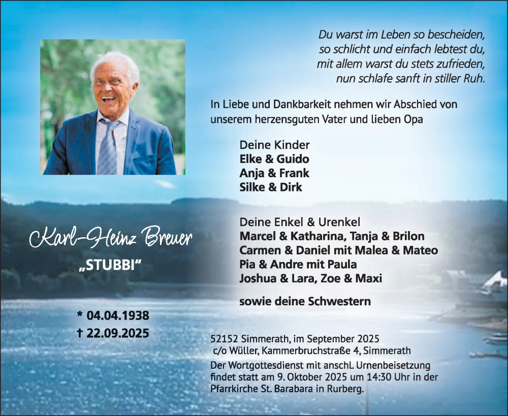  Traueranzeige für Karl-Heinz Breuer vom 01.10.2025 aus WochenSpiegel