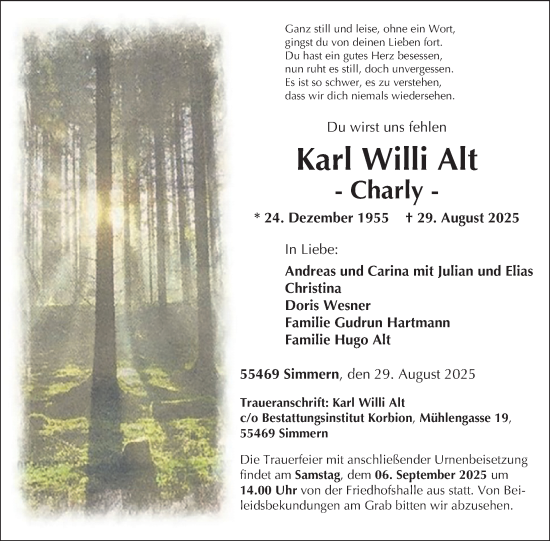 Traueranzeige von Karl Willi Alt von WochenSpiegel