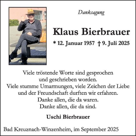 Traueranzeige von Klaus Bierbrauer von WochenSpiegel