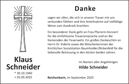 Traueranzeige von Klaus Schneider von WochenSpiegel