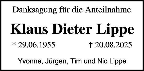 Traueranzeige von Klaus Dieter Lippe von WochenSpiegel
