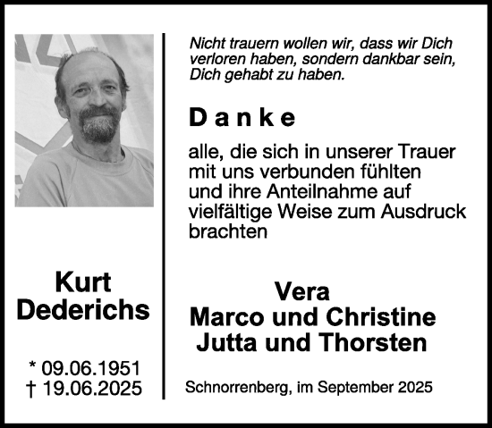 Traueranzeige von Kurt Dederichs von WochenSpiegel