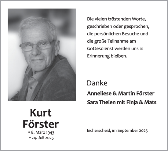 Traueranzeige von Kurt Förster von WochenSpiegel