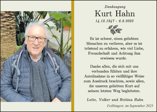 Traueranzeige von Kurt Hahn von WochenSpiegel