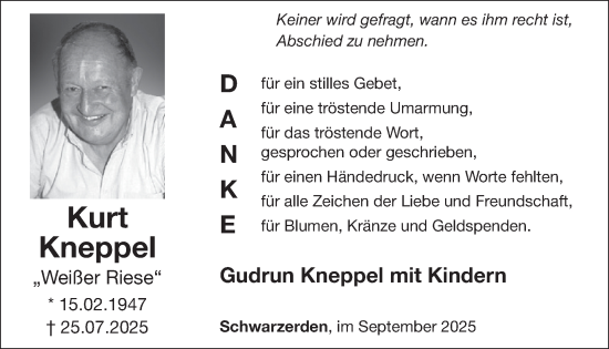 Traueranzeige von Kurt Kneppel von WochenSpiegel