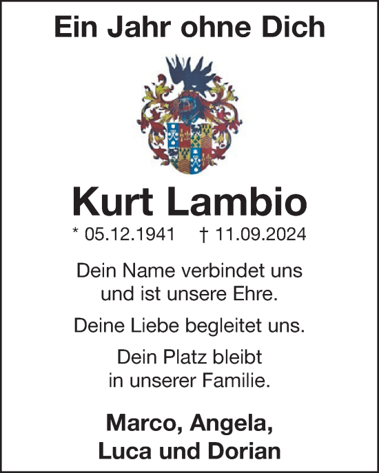 Traueranzeige von Kurt Lambio von WochenSpiegel