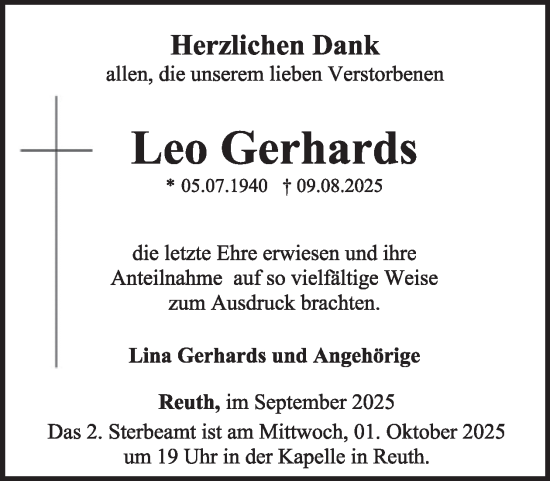 Traueranzeige von Leo Gerhards von WochenSpiegel