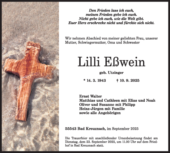 Traueranzeige von Lilli Eßwein von WochenSpiegel