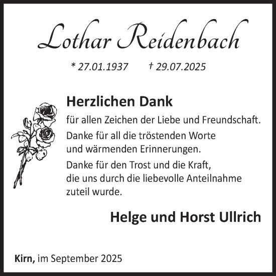 Traueranzeige von Lothar Reidenbach von WochenSpiegel