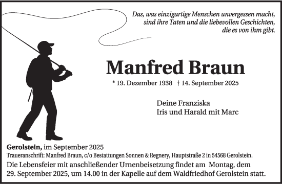 Traueranzeige von Manfred Braun von WochenSpiegel