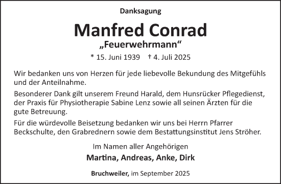 Traueranzeige von Manfred Conrad von WochenSpiegel