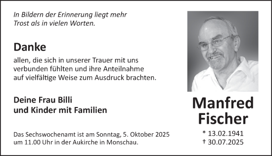 Traueranzeige von Manfred Fischer von WochenSpiegel