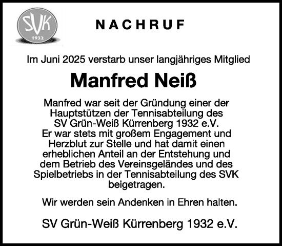 Traueranzeige von Manfred Neiß von WochenSpiegel