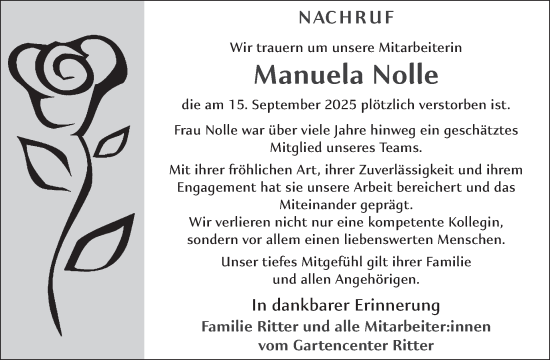 Traueranzeige von Manuela Nolle von WochenSpiegel