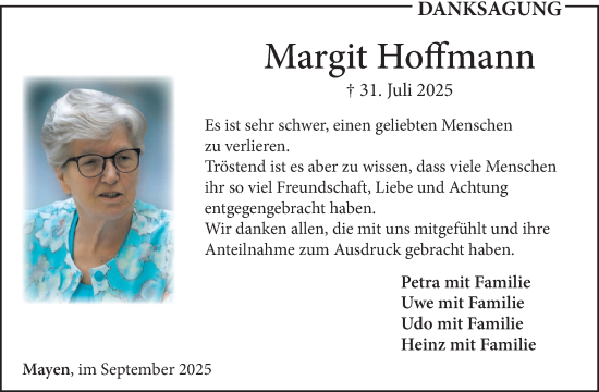 Traueranzeige von Margit Hoffmann von WochenSpiegel