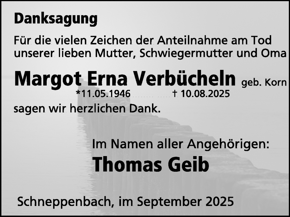  Traueranzeige für Margot Erna Verbücheln vom 27.09.2025 aus WochenSpiegel