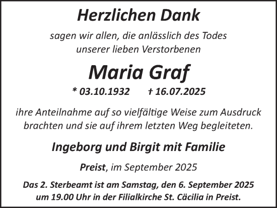 Traueranzeige von Maria Graf von WochenSpiegel