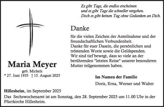 Traueranzeige von Maria Meyer von WochenSpiegel