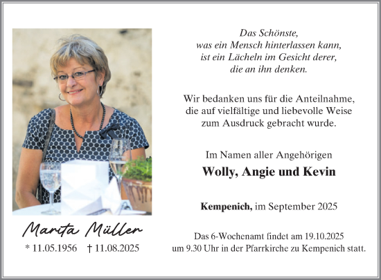 Traueranzeige von Marita Müller von WochenSpiegel