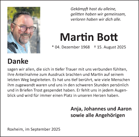 Traueranzeige von Martin Bott von WochenSpiegel