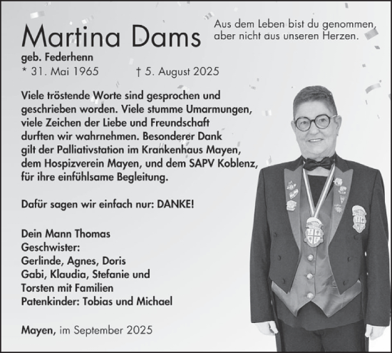 Traueranzeige von Martin Dams von WochenSpiegel
