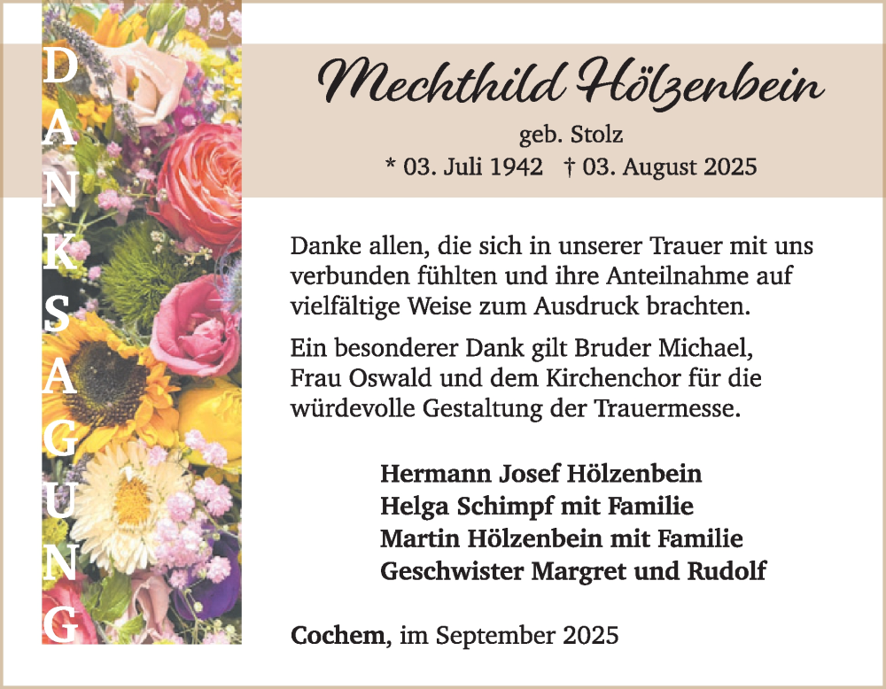  Traueranzeige für Mechthild Hölzenbein vom 03.09.2025 aus WochenSpiegel
