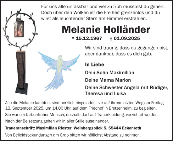 Traueranzeige von Melanie Holländer von WochenSpiegel