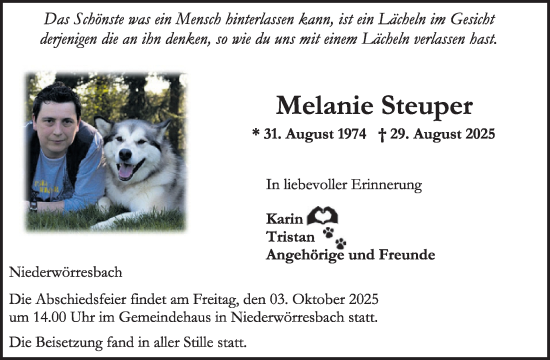 Traueranzeige von Melanie Steuper von WochenSpiegel