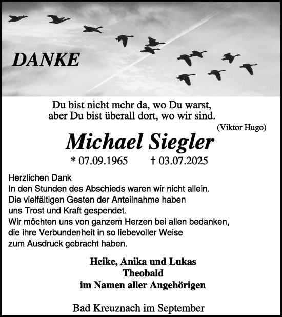 Traueranzeige von Michael Siegler von WochenSpiegel
