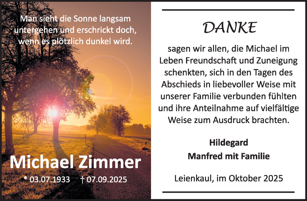  Traueranzeige für Michael Zimmer vom 01.10.2025 aus WochenSpiegel