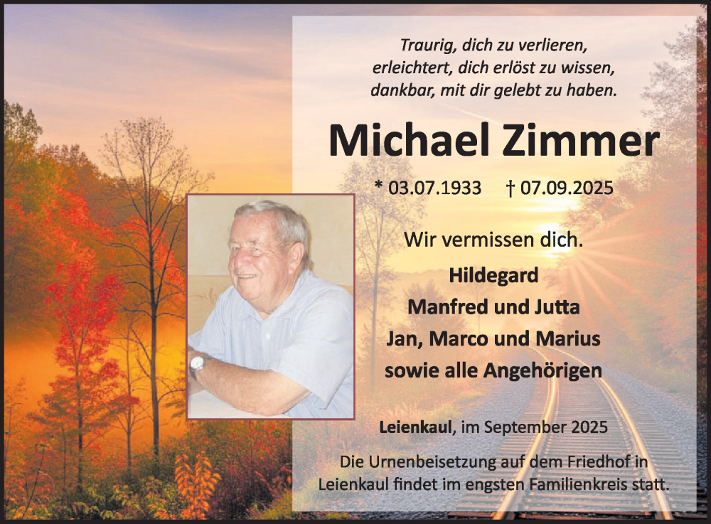  Traueranzeige für Michael Zimmer vom 17.09.2025 aus WochenSpiegel