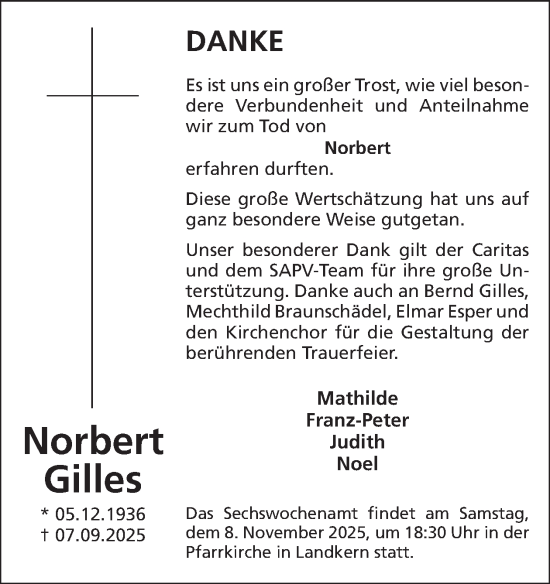 Traueranzeige von Norbert Gilles von WochenSpiegel