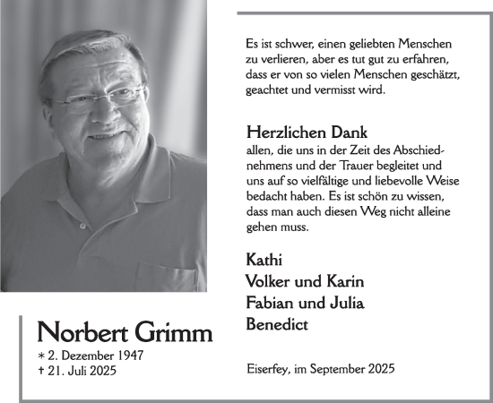 Traueranzeige von Norbert Grimm von WochenSpiegel