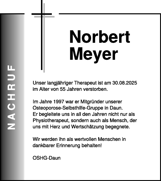 Traueranzeige von Norbert Meyer von WochenSpiegel