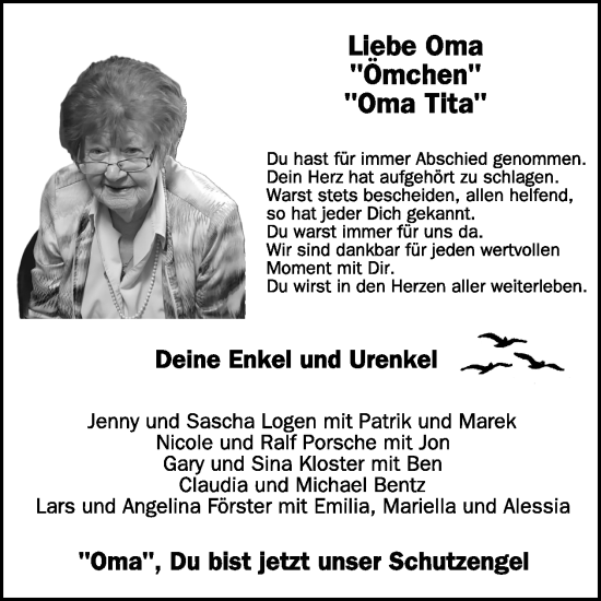 Traueranzeige von Oma  von WochenSpiegel