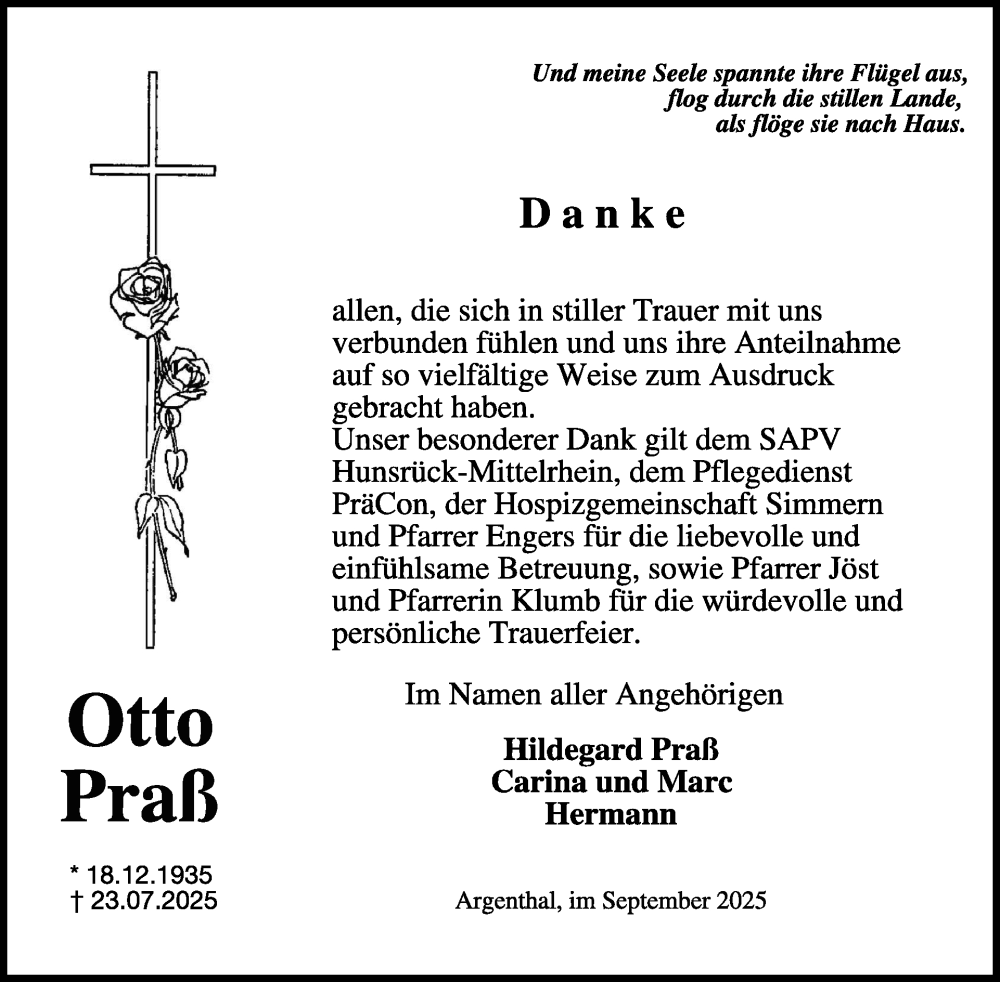  Traueranzeige für Otto Praß vom 27.09.2025 aus WochenSpiegel