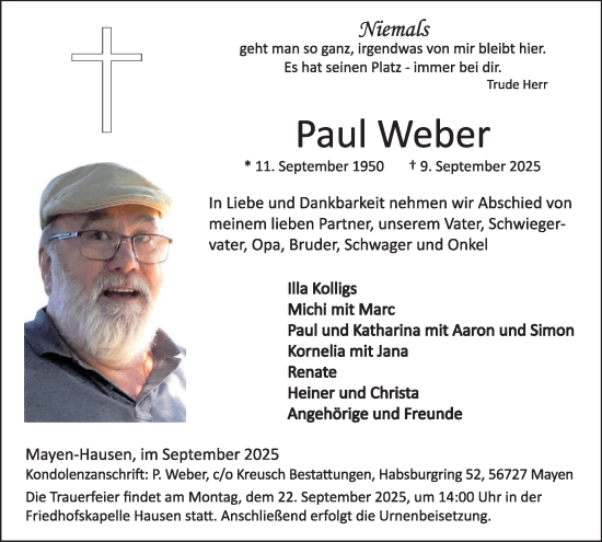 Traueranzeige von Paul Weber von WochenSpiegel