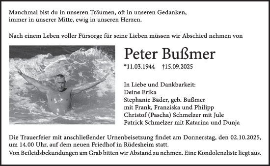 Traueranzeige von Peter Bußmer von WochenSpiegel