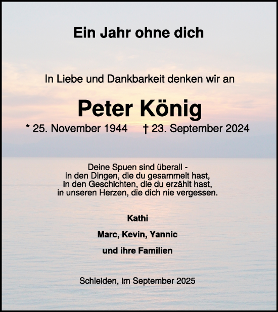 Traueranzeige von Peter König von WochenSpiegel