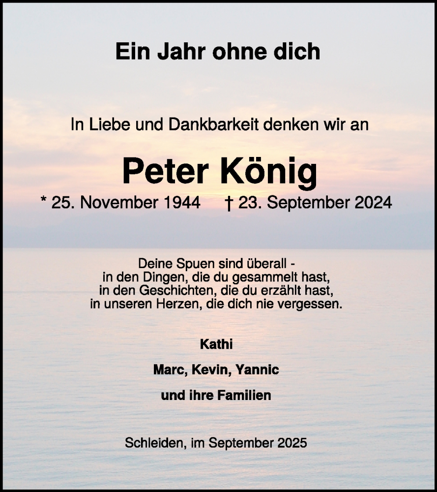  Traueranzeige für Peter König vom 24.09.2025 aus WochenSpiegel