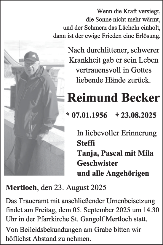 Traueranzeige von Reimund Becker von WochenSpiegel