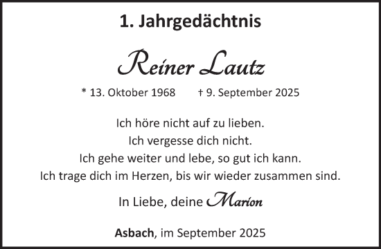 Traueranzeige von Reiner Lautz von WochenSpiegel