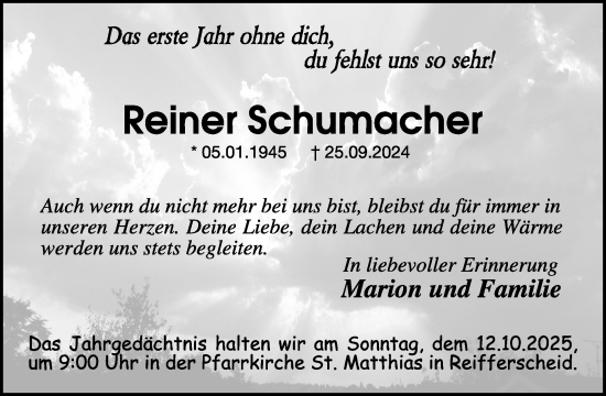 Traueranzeige von Reiner Schumacher von WochenSpiegel